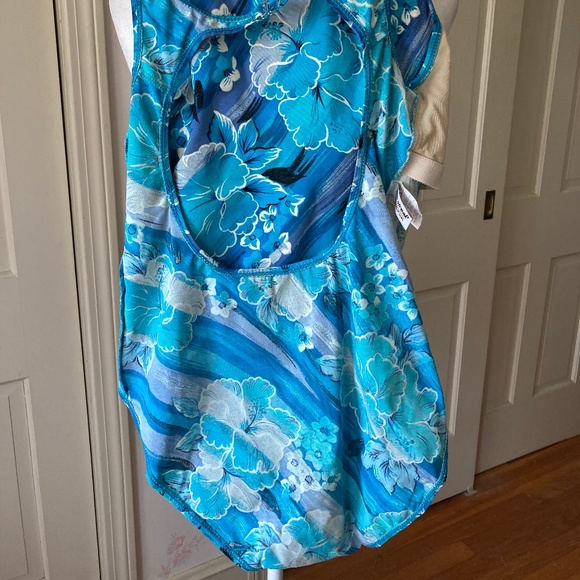 Blue Floral One Piece Bathing Suit w Keyhole Back - Picture 8 of 12